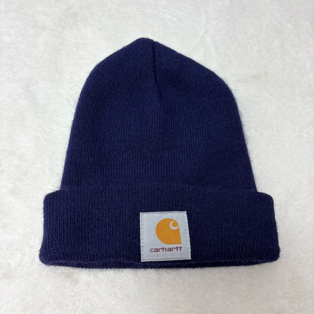 Carhartt Beanie Hat Cap Blue One Size Cuffed Knit Skater Workwear Mens‎ Unisex